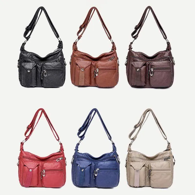 Women Soft Leather Crossbody Purse Double Compartment Roomy Handbag Shoulder Bag