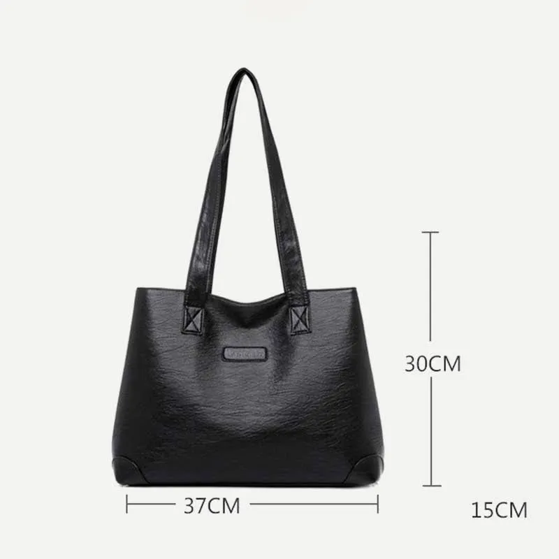 Women's Double Compartment Soft Faux Leather Tote Handbag Shoulder Bag Purse
