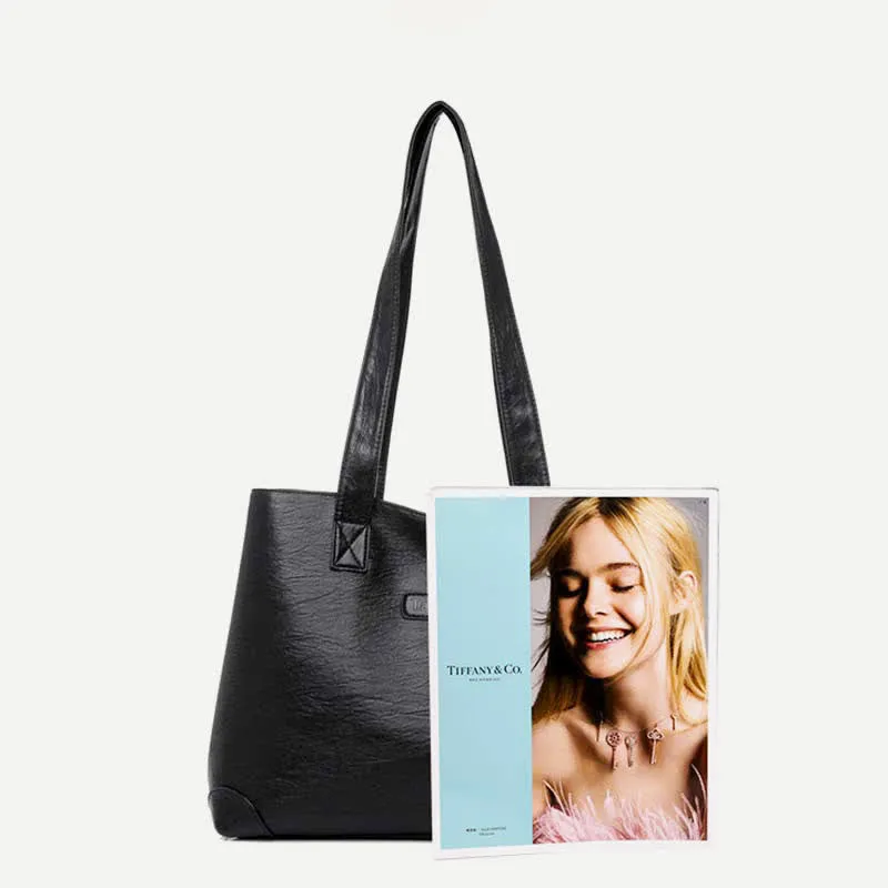Women's Double Compartment Soft Faux Leather Tote Handbag Shoulder Bag Purse