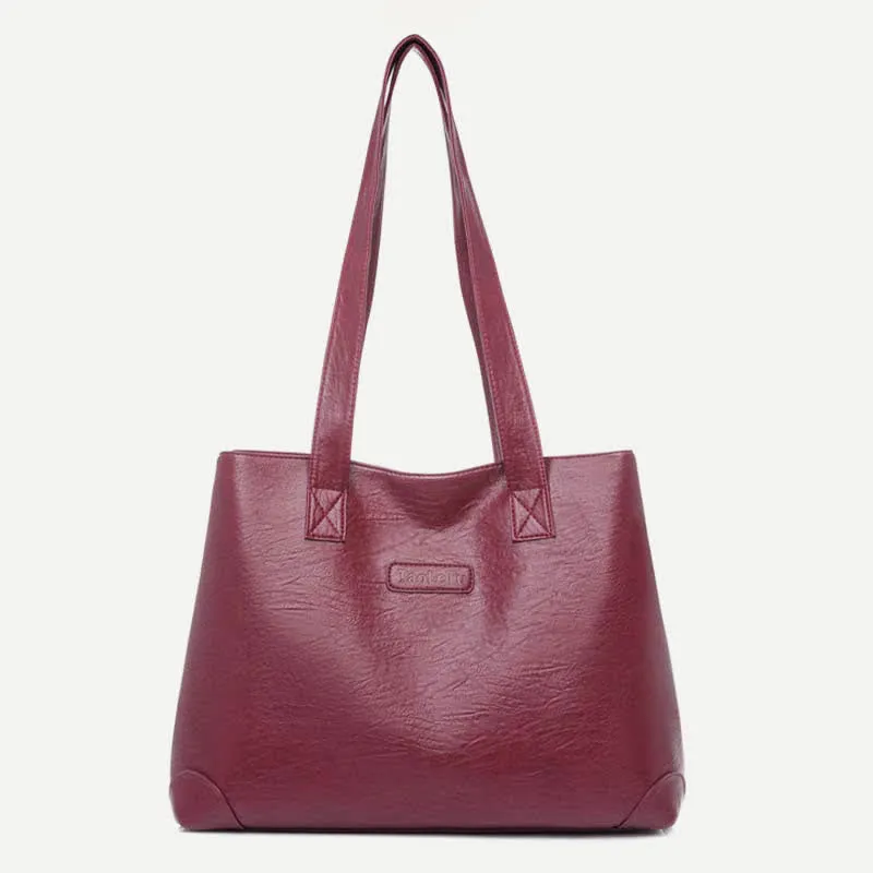 Women's Double Compartment Soft Faux Leather Tote Handbag Shoulder Bag Purse